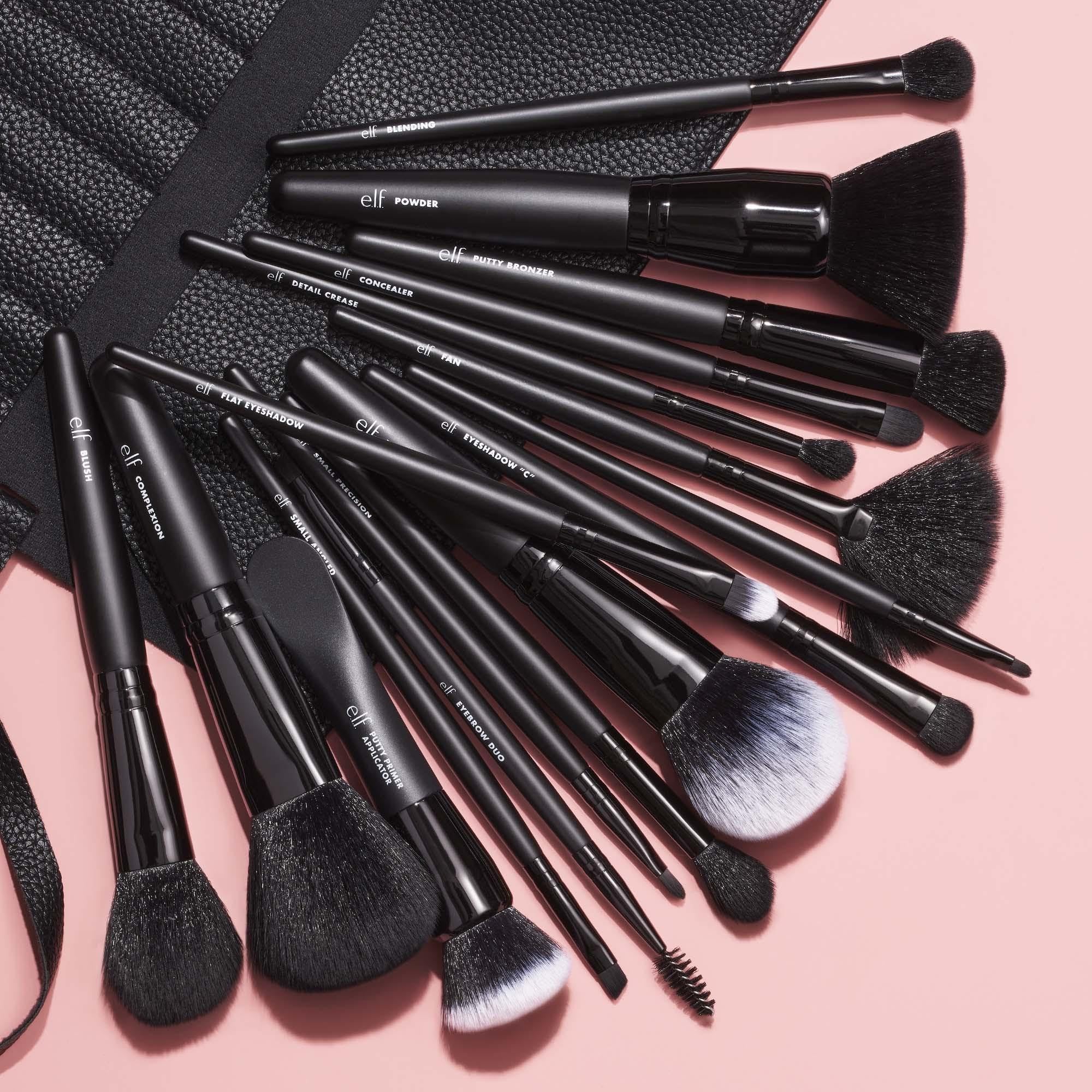e.l.f. Ultimate Makeup Brush Set & Travel Roll, 17-Piece Brush Kit, Brushes For Eyeshadow, Foundation, Powder, Concealer & more, Vegan & Cruelty-Free
